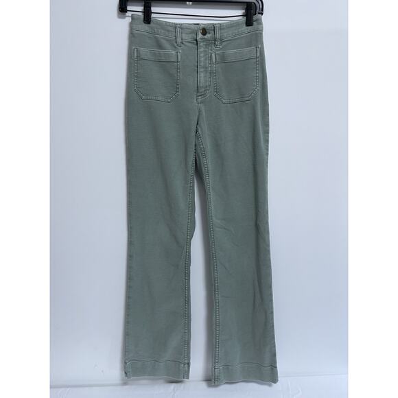 Faherty Pants - Faherty Women's Stretch Terry Wide Leg Pant High Waist Pocket Sage Green Size 24